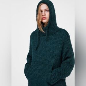 Women's Zara Teal Knit Hoodie Sweater